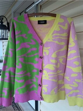 CIDER lava lamp button front spring cardigan maximalist, bold + colorful, Medium